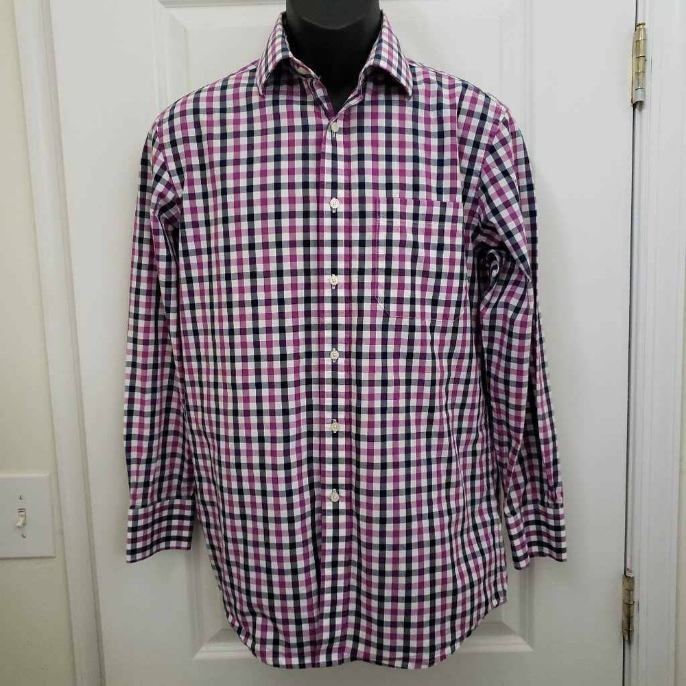 Acquaviva Mens Dress Shirt Multicolor Purple Plaid Pocket 100% Cotton 15 32/33